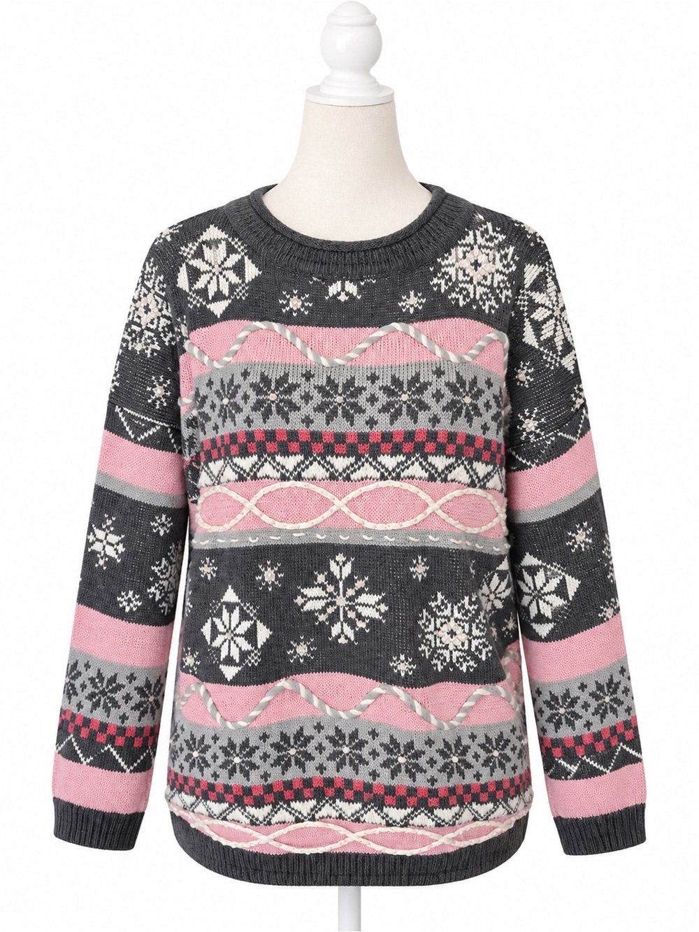 Vintage Maggie Lawrence Women’s L Fair Isle Snowflake Pearl Embellished Sweater